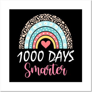 1000 Days Smarter Happy 1000Th Day Of School Rainbow Leopard Posters and Art